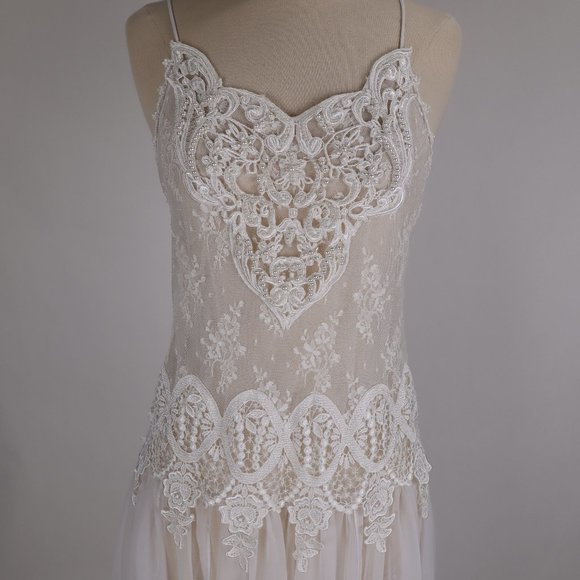 🌺 Vtg Jessica McClintock White Bridal Lace Nightgown Negligee Victorian Dress S - Picture 4 of 15